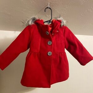 Cat & Jack Vibrant Red Faux Fur Hood Peacoat 12 months